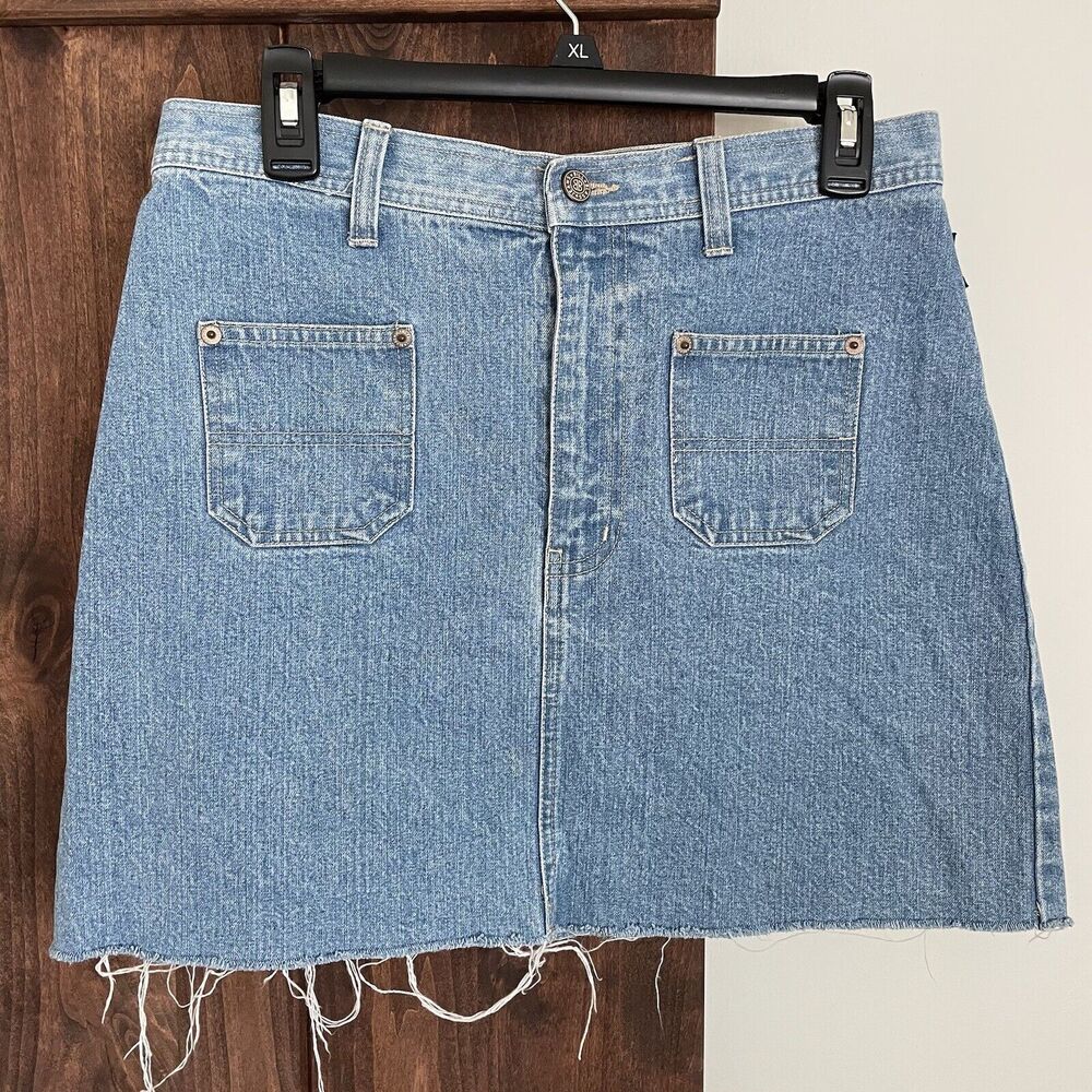 BILL BLASS Vtg Jean Skirt Womens 6 Western Denim 90s Grunge Raw Hem Momcore